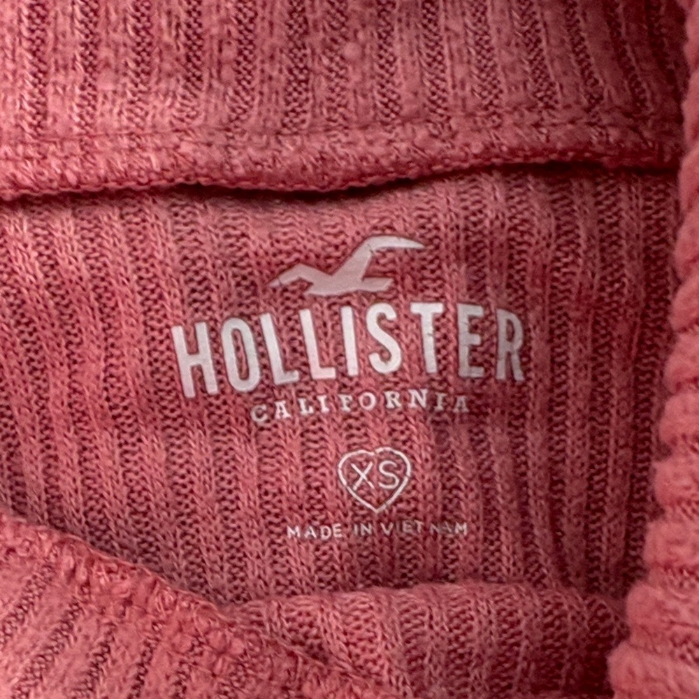 Hollister Cropped Pink Ribbed Turtleneck Balloon Sleeve Sweater Size XS - Picture 2 of 5